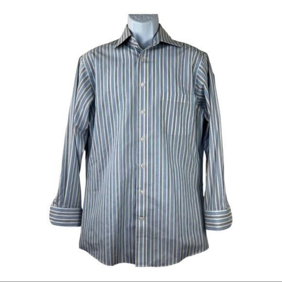 Stafford Men Casual Shirt Buttons Down Striped Blue White Sz 15 1/2 32-33 - Picture 7 of 8